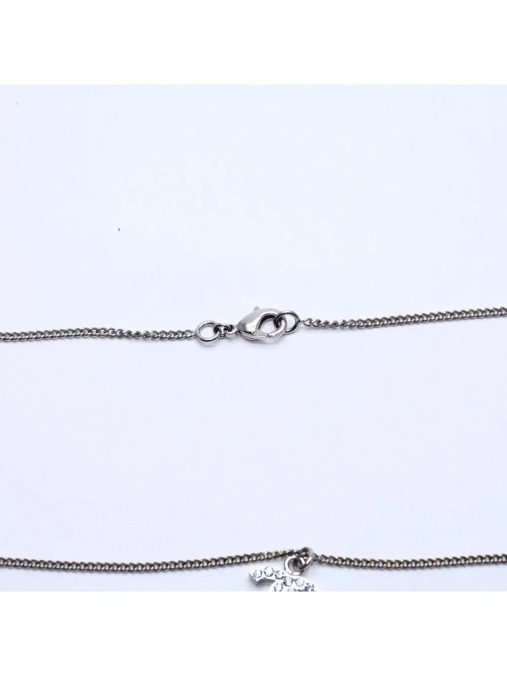 Chanel Necklace CC Logo Rhinestone Silver 11